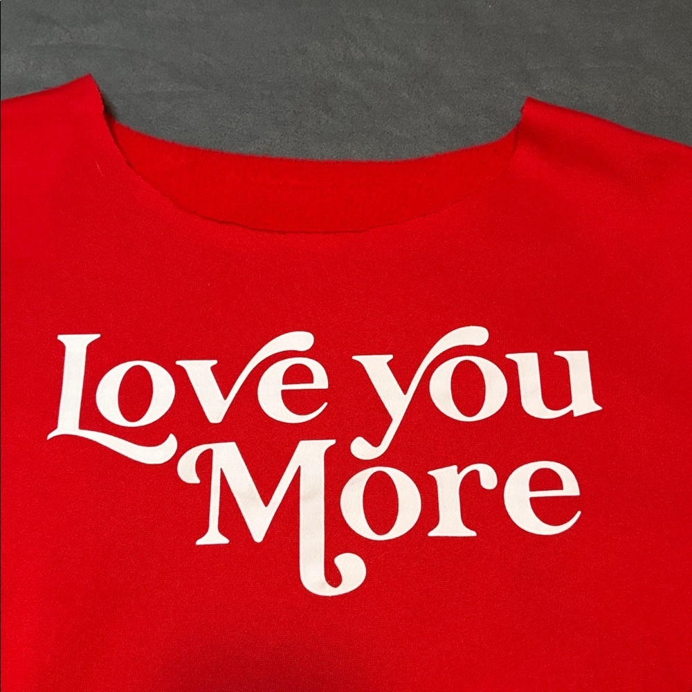 Love You More Cutoff Sweatshirt Long Sleeve Red Sz L - Picture 3 of 7